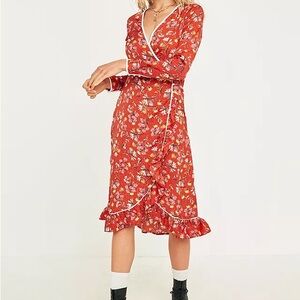 Free People Covent Garden Floral Red Midi Dress Women's Size 2
